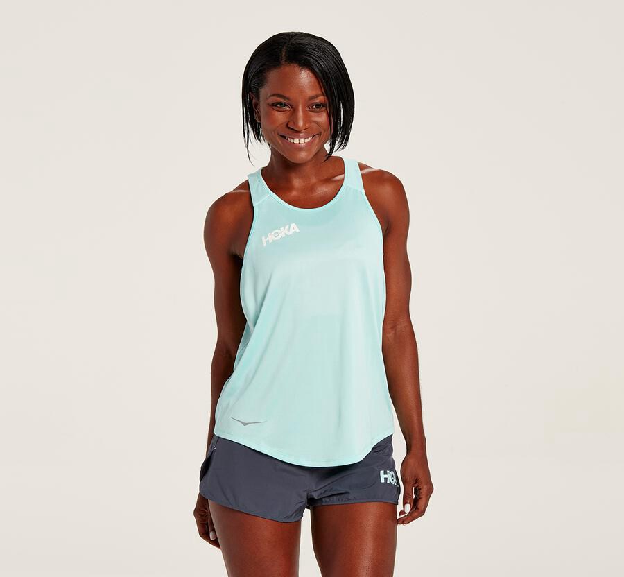 Hoka One One Tops Womens Blue - Performance Tank - 14259GHTV